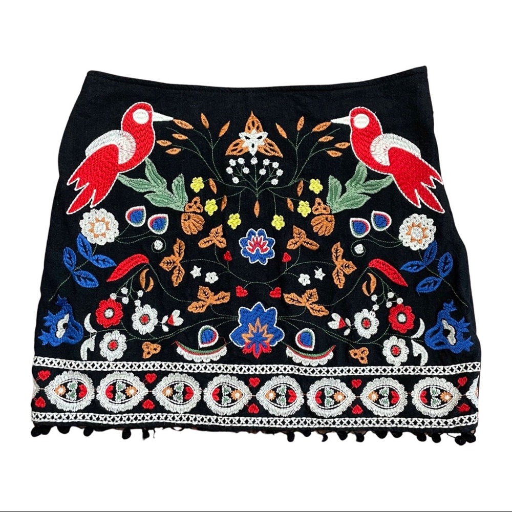 Altar’d State A Beautiful Soul Black Embroidered Linen Blend Mini Skirt Sz M